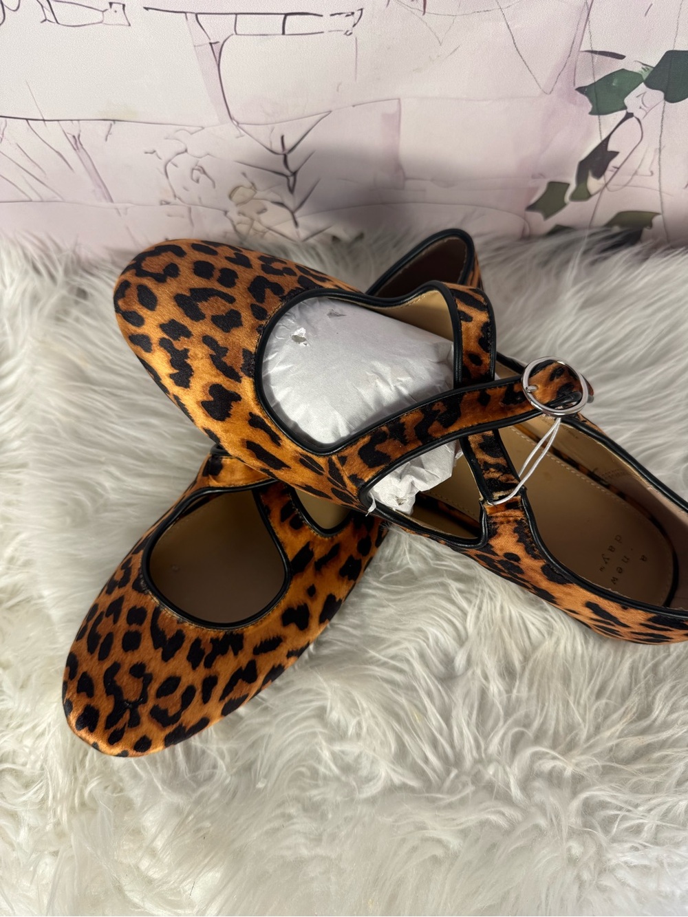 Leopard Print Mary Jane Flats - Brown